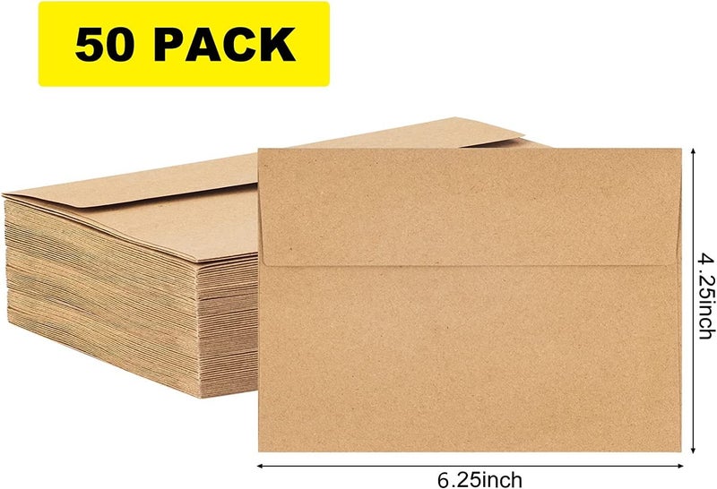 GoClimber 50 Pack Kraft Envelopes 4 x 6 Inch Brown Envelopes,A4 Envelopes, Card Envelopes, Kraft Paper Envelopes, Invitation Envelopes, Postcard Envelopes (Brown) - Image 2